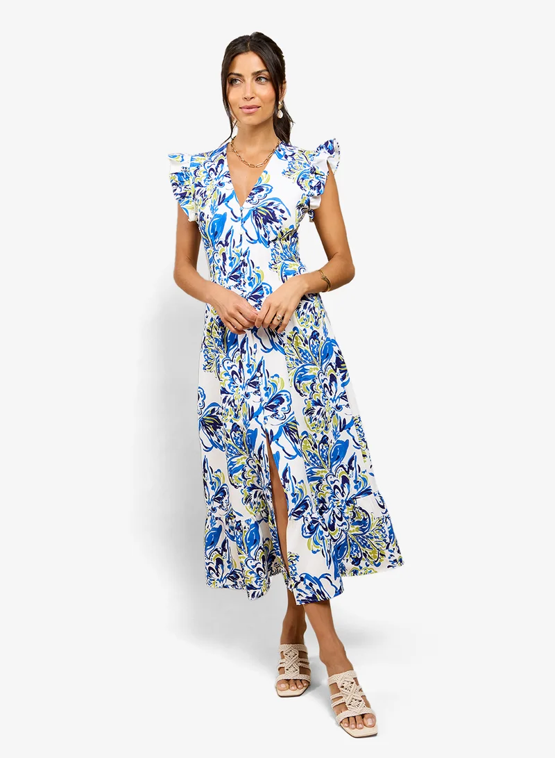 ليتل مسترس فستان ميدي أزرق بنقشة الزهور